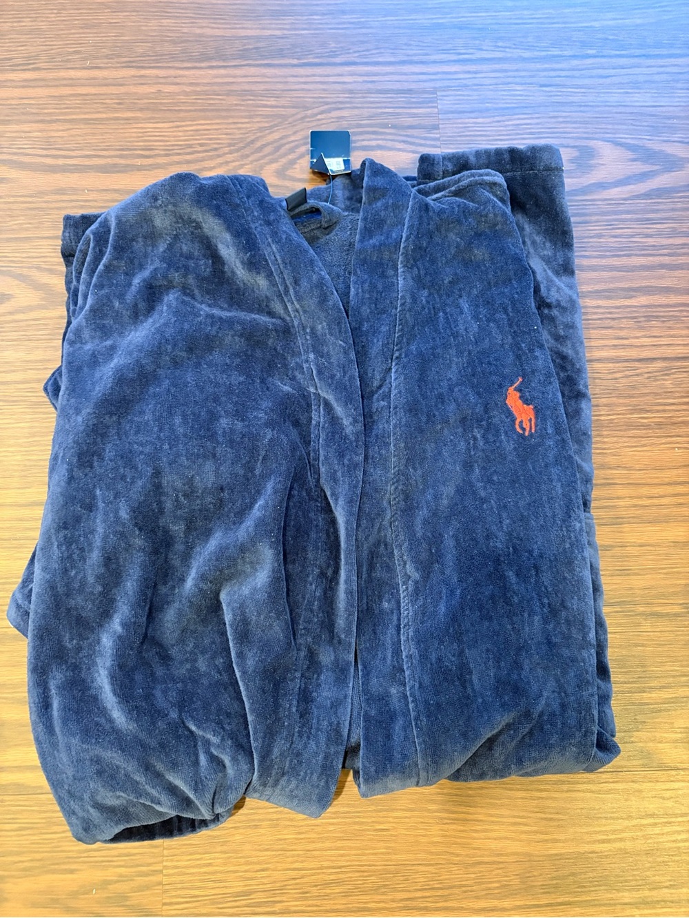 Menās Polo by Ralph Lauren Navy Velour Bath Robe with Red Pony